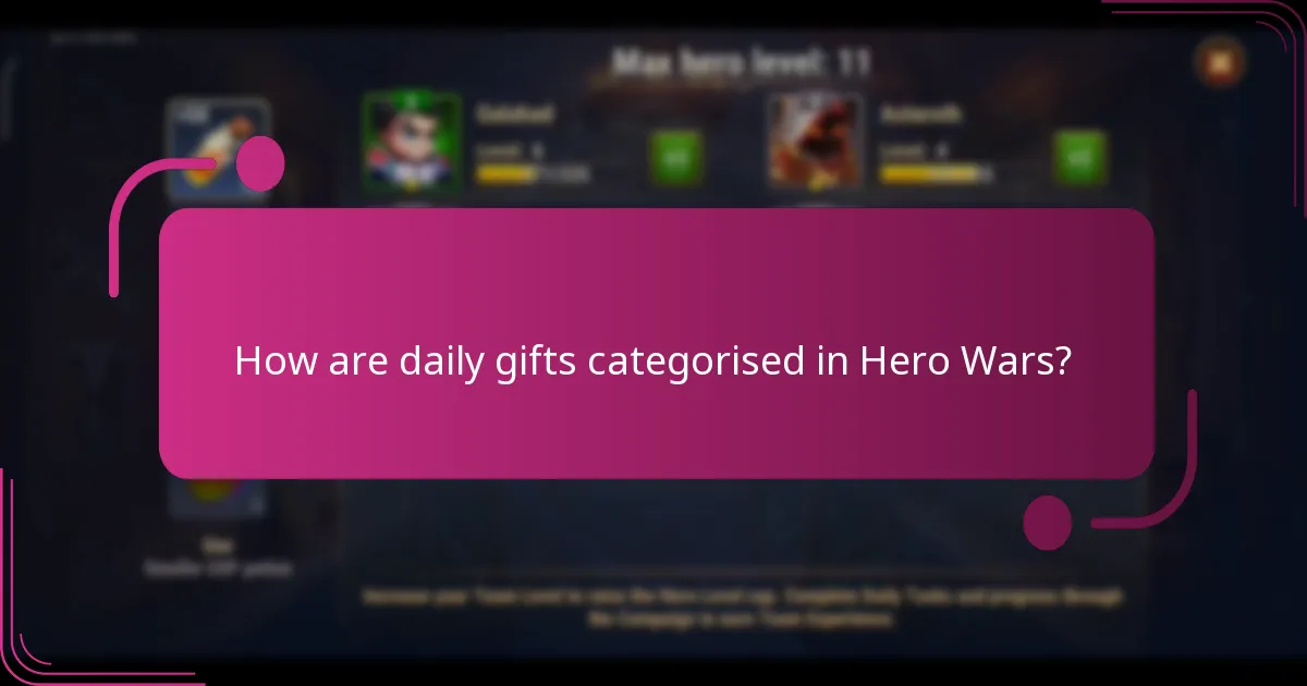 How are daily gifts categorised in Hero Wars?